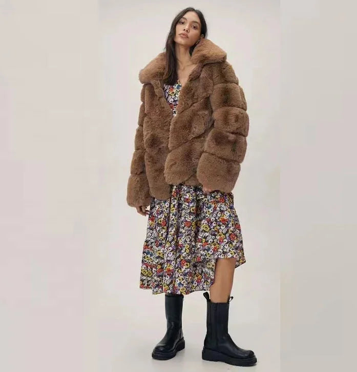 Faux Fur Hooded Plus Size Trench Coat Winter Women's 2022 New Style