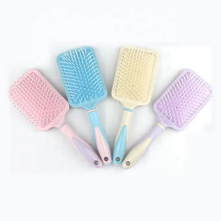 Custom Logo Wheat Straw Cushion Detangling Hiar Brush Scalp Massage Hair Care Paddle Brush and Comb