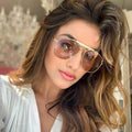 2022 Trendy Pilot Sunglasses Unisex Vintage Gold Metal Frame Oversized UV400 PC Lenses Eyewear Shades