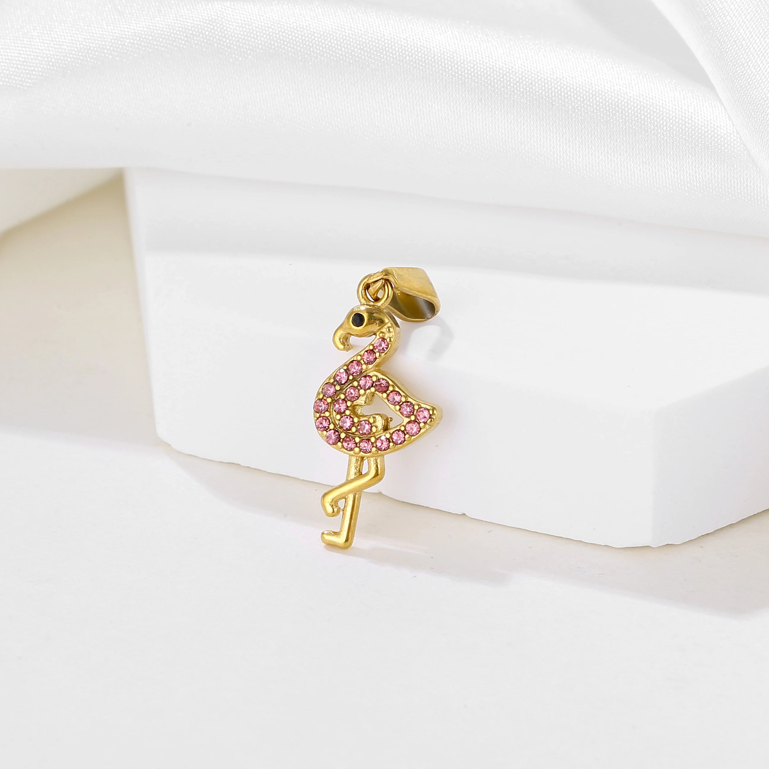Wholesale Jewelry 18K Gold Plated Fashion Jewelry 2024 Stainless Steel Metal Flamingo Charm Pendant Cubic Zircon Stone Pendant