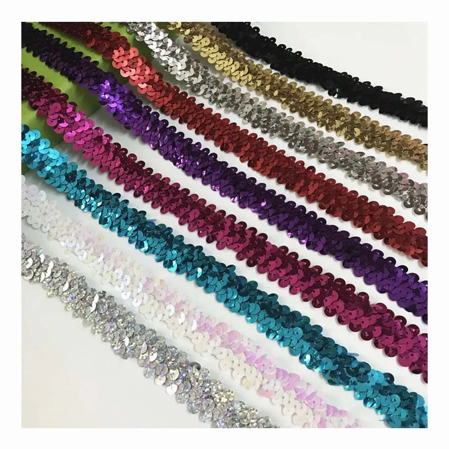 2cm Costume Decorative Sequined Elastic Trims Diy Fashion Show Party Dress Embellishments Stretchy Border Edge Side Lace Fabric