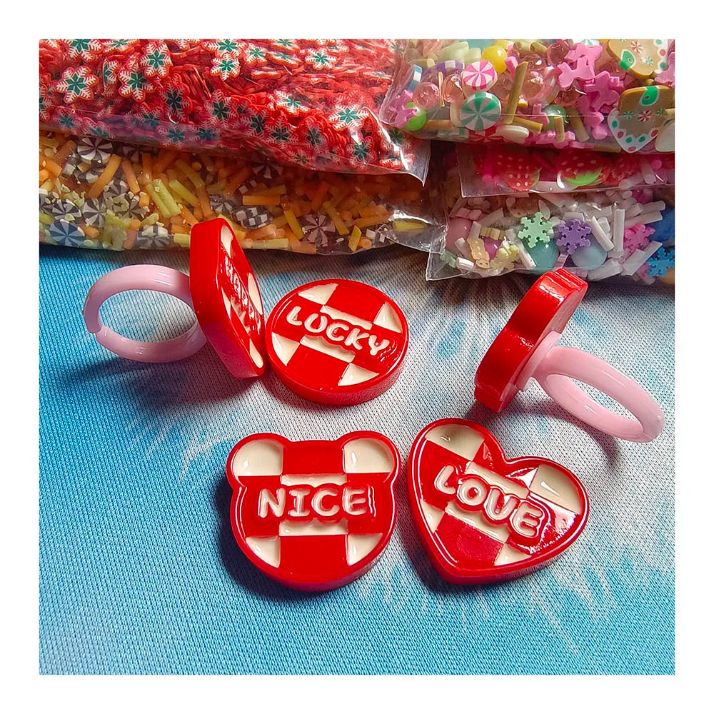 Love Resin Heart Craft Plastic DIY Rings for Children Baby Girls Doll House Play Jewelry Kawaii Gifts Hand Ring Decoration