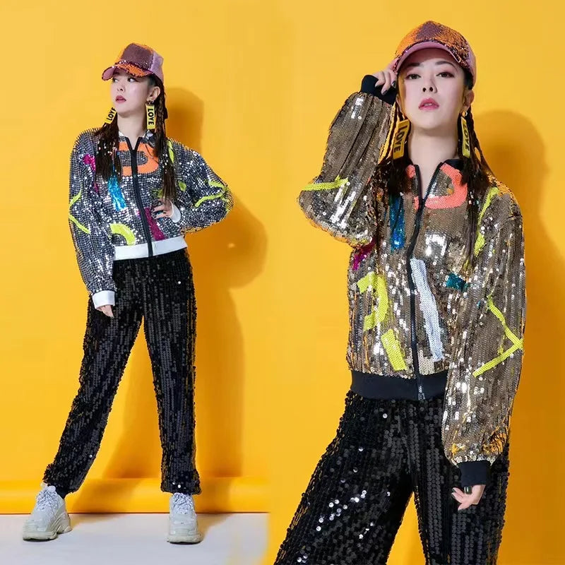 New Adult Women's Coat Jazz Dress Dance Performance Modern Sequin Costume