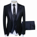Black Navy Blue Wedding Man Suits for Groom Tuxedos Peaked Lapel Three Piece Jacket Pants Vest Formal Prom Suits Style Blazer
