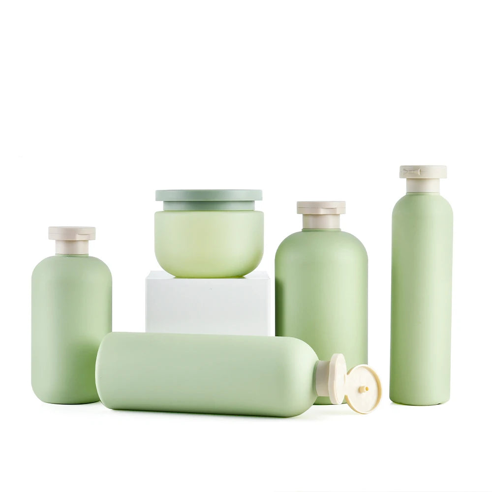 Eco Friendly HDPE 250ML Green Round Squeeze Custom Empty Plastic Lotion Bottle Shampoo and Conditioner Bottles With Flip Top Cap