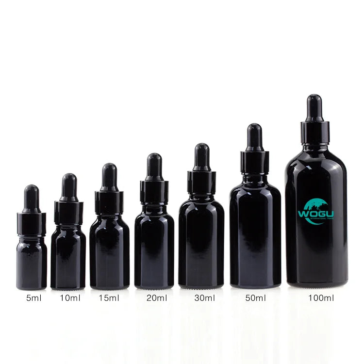 Good Quality Cheap Price Hair Oil Cosmetic Packaging 5ml 10ml 15ml 30ml 100ml Shinning Black Essential Oil Glass Dropper Bottle