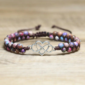 Dainty Purple Sea Sediment Jasper Bracelet for Women Stone Jewelry Handwoven Adjustable Heart Charm Stone Beaded Bracelet