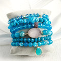 New Bohemian Vacation Women Jewelry 6 Pcs Natural Stone Crystal Glass Oval Druzy Beaded Elastic Stack Bracelet Set