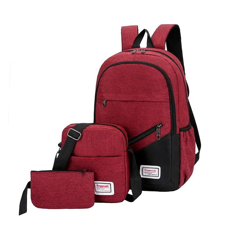 New Wholesale Custom Logo 3 in 1 Set Bags School Bags Backpack Travel Laptop Shoulder Backpack Teenagers Anti Theft Backpack