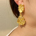 Personality Gold Plated Natural Stone Dangle Earrings Irregular Gold Resin Statement Earrings for Women