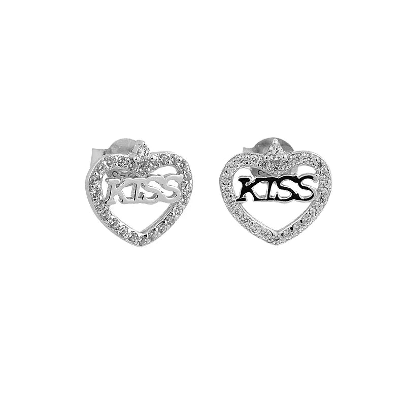 Kiss Silver with Rhodium Plated Stud Women Ladies 8 love Jewelry Hollow Eye Heart Shaped Earrings for Christmas Party