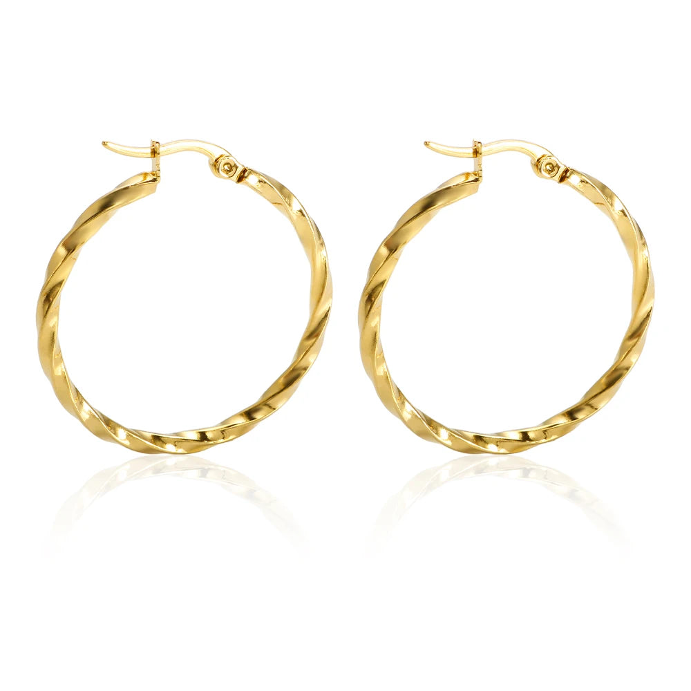 Gold Color Stainless Steel for Women Earrings Twisted Lines Simple Waterproof Earrings Fashion Jewelry