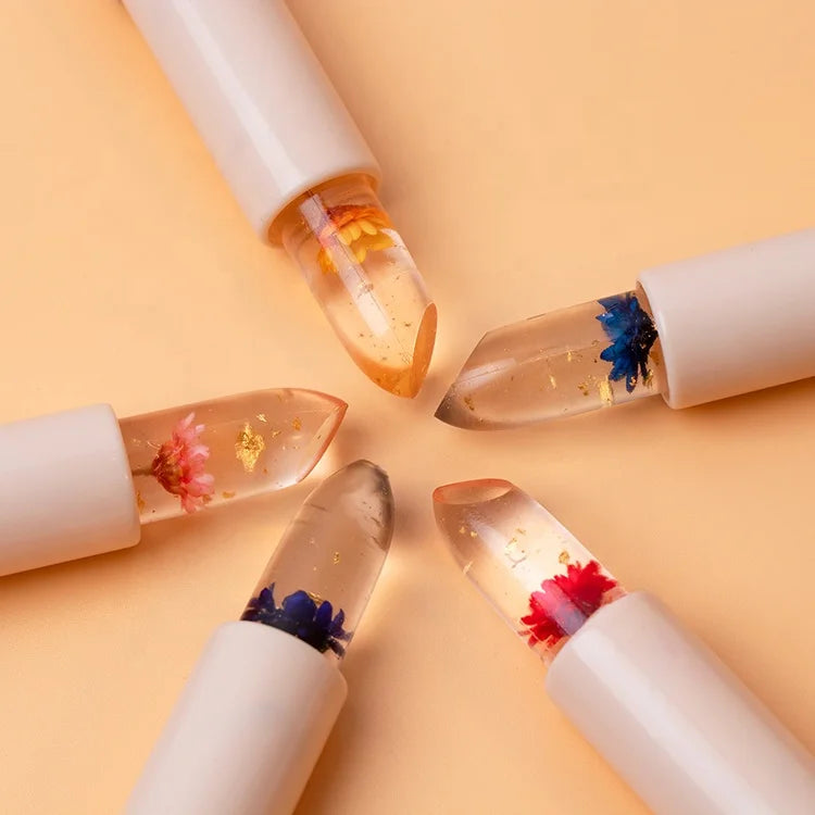 New Design Private Label Vegan Lipstick Cute Color Changing Clear Crystal Flower Unique and Trendy