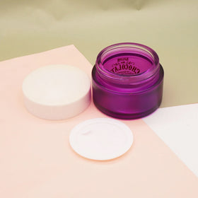 1.7 Ounce Frosted Purple Glass Cream Jar 50ml with White Lids for Skin Care Cream