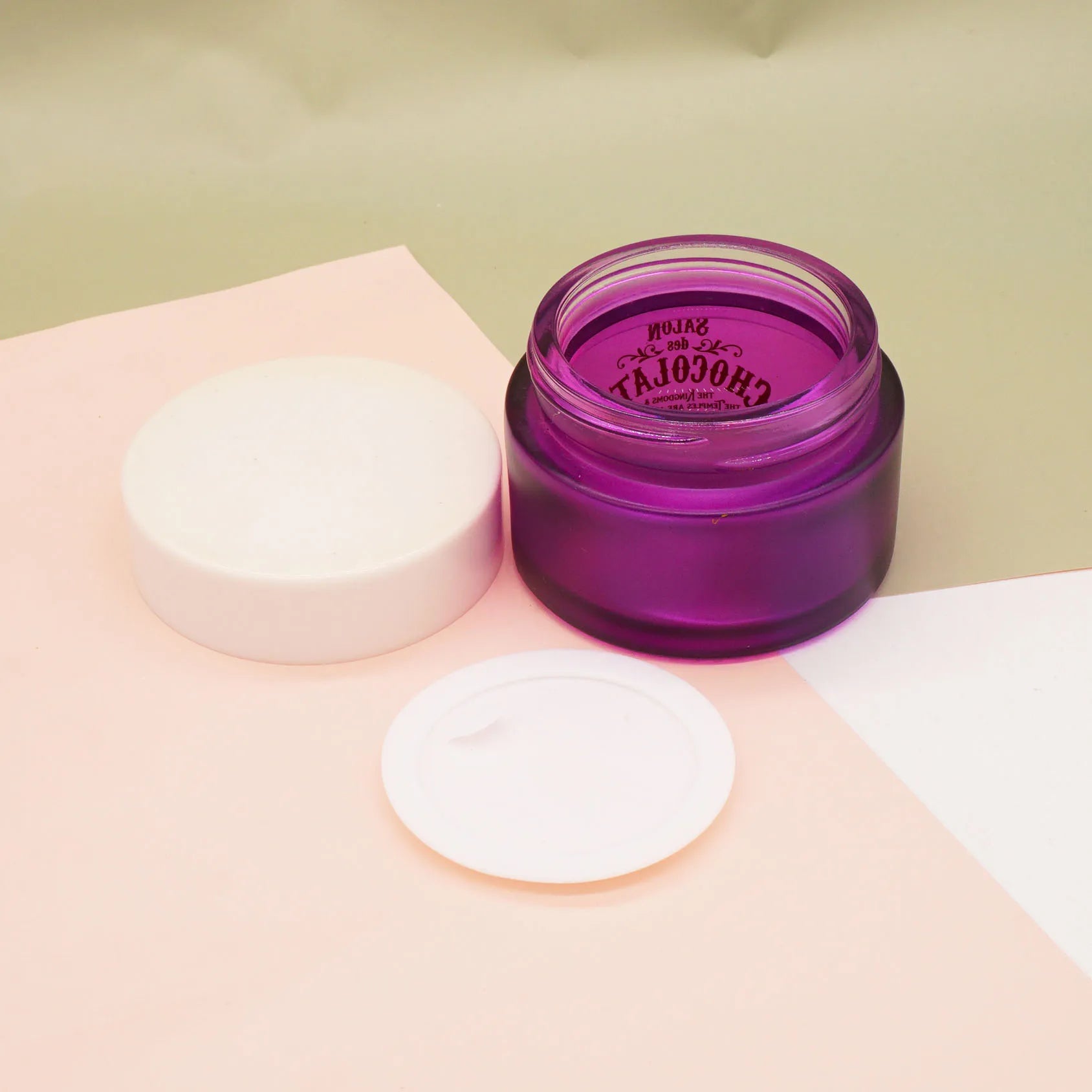 1.7 Ounce Frosted Purple Glass Cream Jar 50ml with White Lids for Skin Care Cream