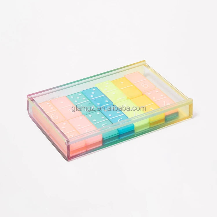 Color Gift Acrylic Lucite 28 Pieces Blocks Dominos Set Box