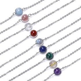 Adjustable Chain 8mm Natural Crystals Healing Lucky Precious Gem Stone Birthstone Bracelet Bangle