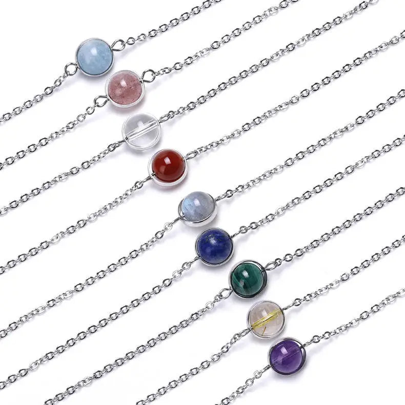 Adjustable Chain 8mm Natural Crystals Healing Lucky Precious Gem Stone Birthstone Bracelet Bangle