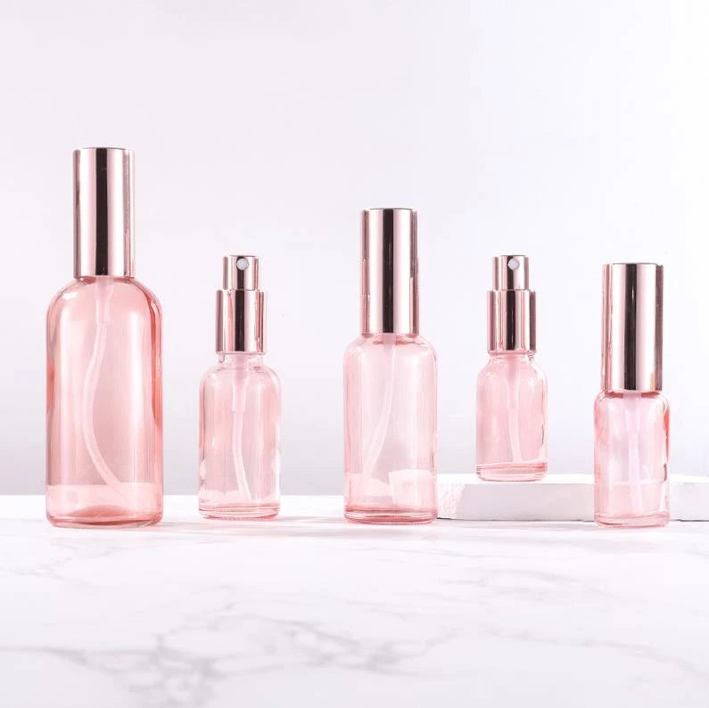 Wholesale 15ml 20ml 30ml 50ml 100ml Rose Gold Cap Fine Mist Sprayer Empty Pink Glass Essential Oil  Perfume Spray Bottle