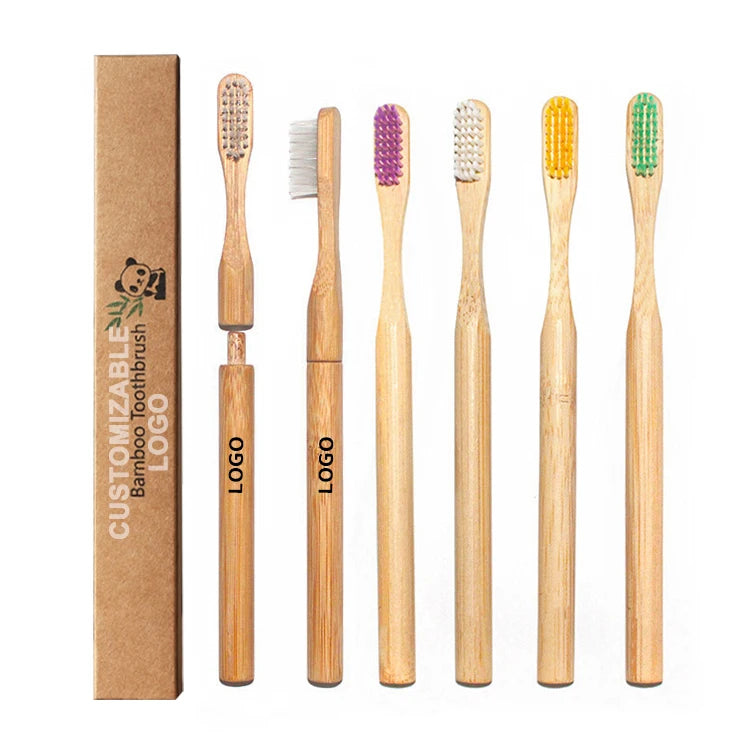 BPA Free Biodegradable Bamboo Toothbrush with Custom Logo Private Label Eco-friendly Replacement Brush Head Cepillos De Bambu