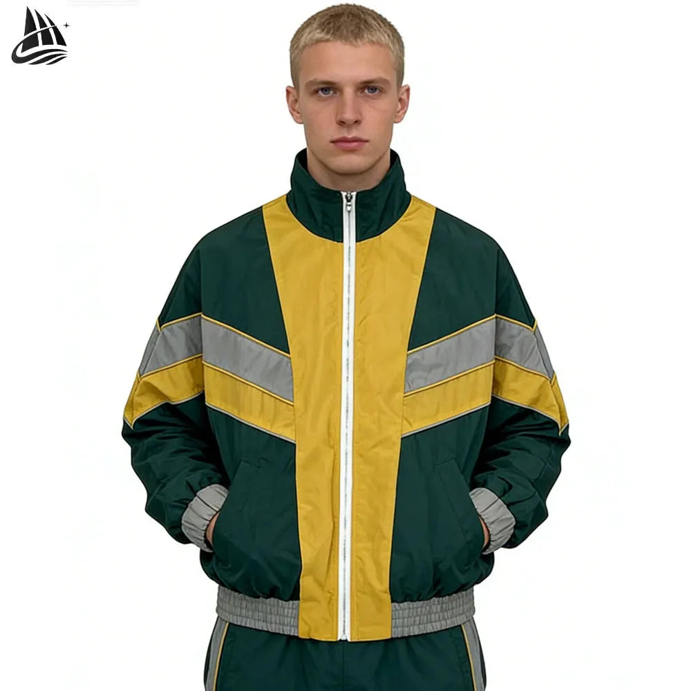 Custom Stand Collar Neck Color Block Patch Work Windbreaker Track Jacket for Men