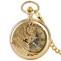 Gold Phoenix Self Winding Mechanical Skeleton Pocket Watch Automatic Fob Chain Watch with Roman Numerals Dial for Men Gift