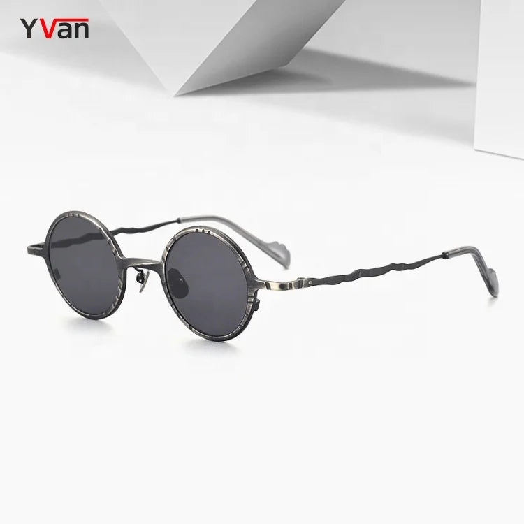 2024 Trendy Round Frame Steampunk Sunglasses for Ladies Gold Titanium Sun Glasses with Custom Logo Square Style Shades for Women
