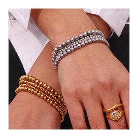 ERESI Clean Fit Stainless Steel Beaded Bracelet 18K Gold Plated Brass High Polished Hollow Beads Bracelet Necklace for Women
