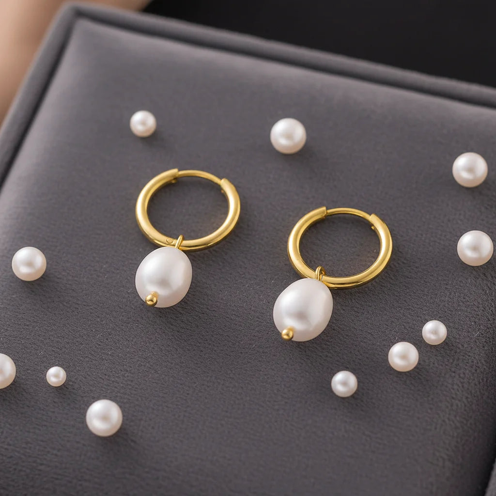 100 Models Hypoallergenic No Tarnish PVD 18k Gold Plated Jewelry Fashion Pearl Earrings Wholesale 316l Stainless Steel Earrings