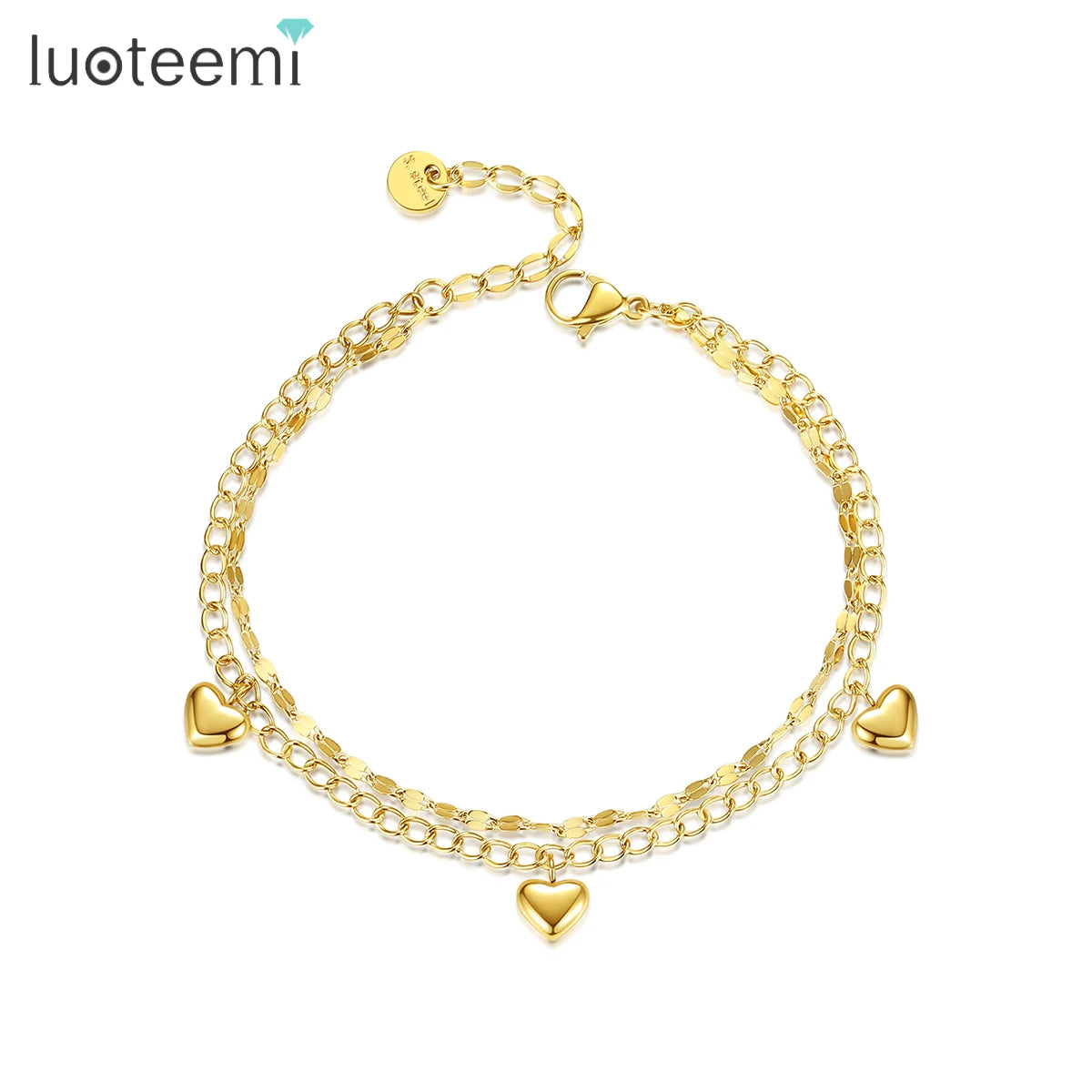 SP-LAM Trendy Hiphop 14K Gold Plated Chunky Chain Charm Bracelet Double Layered Foot Anklet Stainless Steel Woman Jewelry