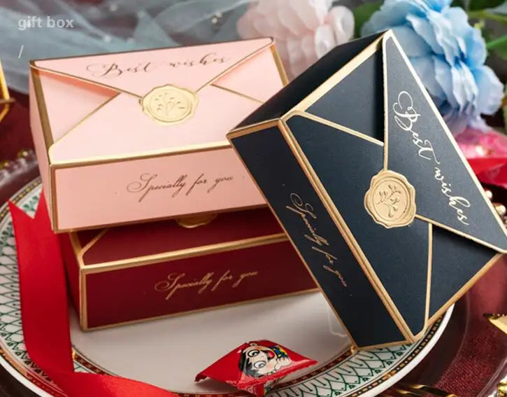 Retro Pink Wedding Favors Party Shower Supplies Sugar Chocolate Candy Gift Packaging Best Wishes With Embossed Stickers