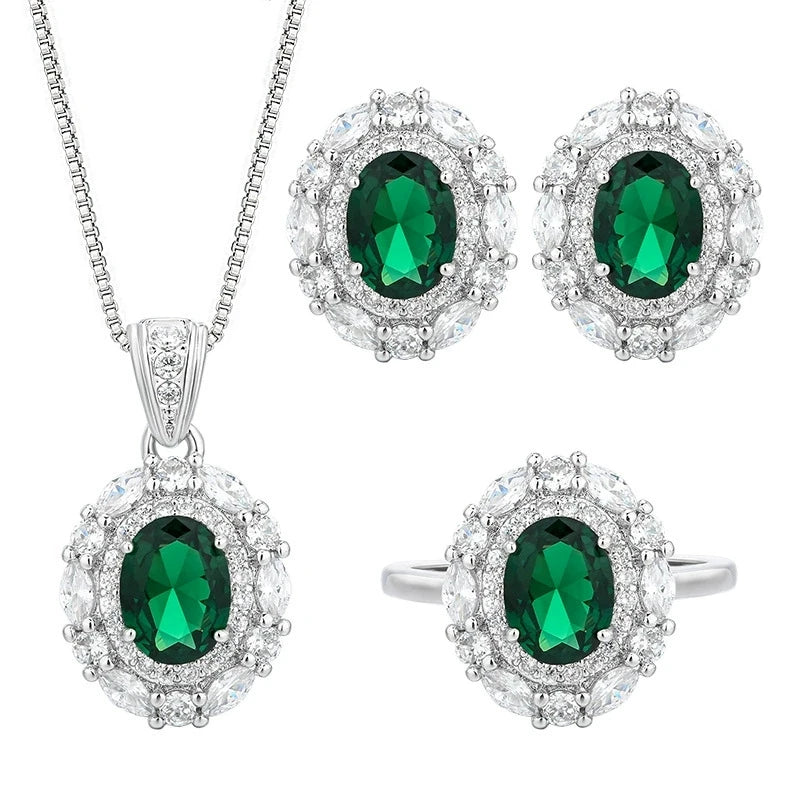 Necklace Clavicle Zircon Gemstone Pendant Jewelry Inlaid Gold Plated Alloy Chain Women's High-End Jewelry Set for Anniversary