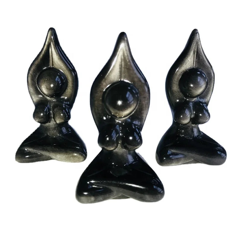 Natural Silver Obsidian Female Body Crystal Yoga Goddess Model for Gift Decoration