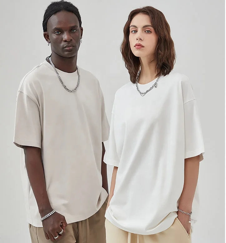 Xinglan 250G Heavy Washed 100% Cotton T-Shirt Collarless Luxury Oversize Short Sleeve for Men Plus Size Solid Color Teenagers