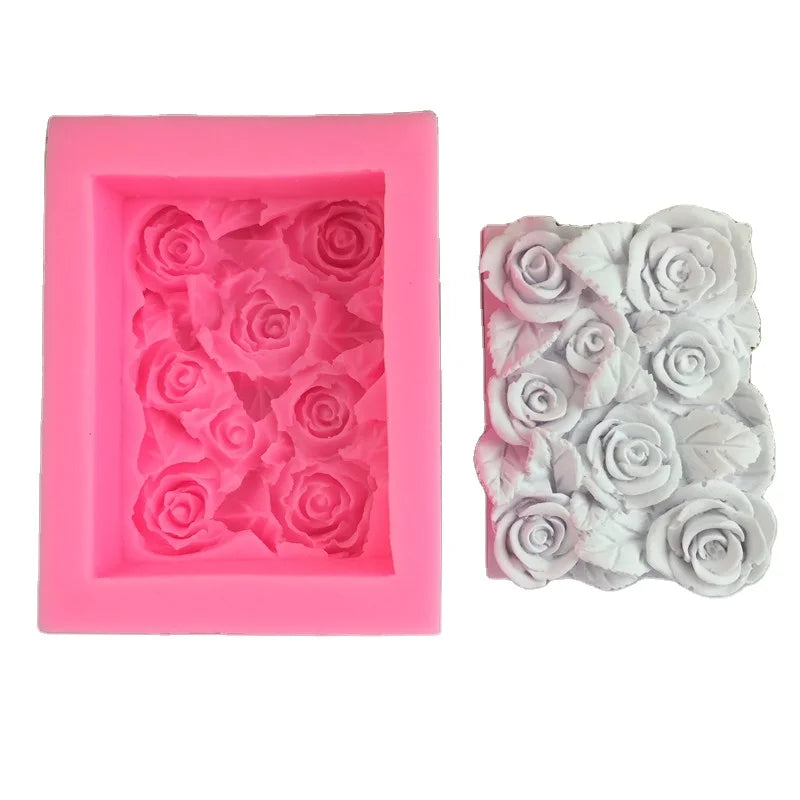 Handmade  Rectangle  3D Rose  Silicone Soap Fondant Molds for DIY Craft Art Soap Candle Making Cake Decoration