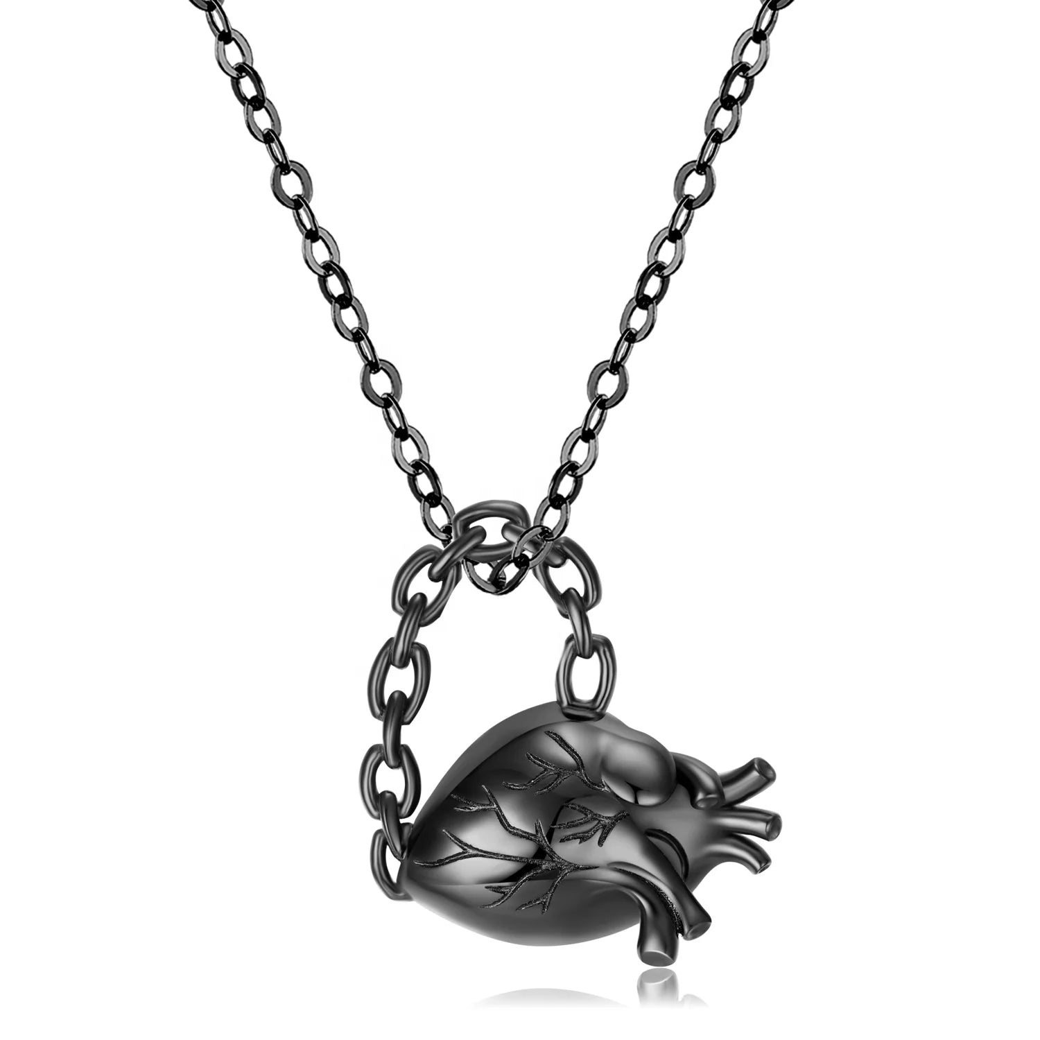 Black Gold Heart & Chain Pendant Necklace Real 925 Sterling Silver Necklace for Women Fine Jewelry Accessory Custom Necklace