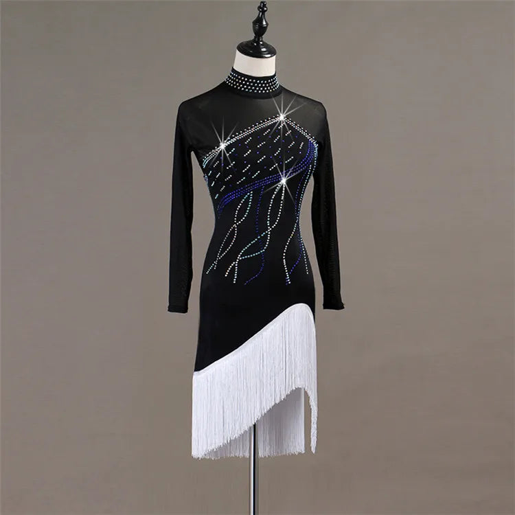 Hot Sale Elegant Women Girls Performance Competition Dance Latin Dress with Fringe