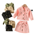 Casual A-Line Short Skirt Suit for Girls Fashionable Kids Outfit Sets Hot Sale Baby Girl Clothing with Solid Pattern