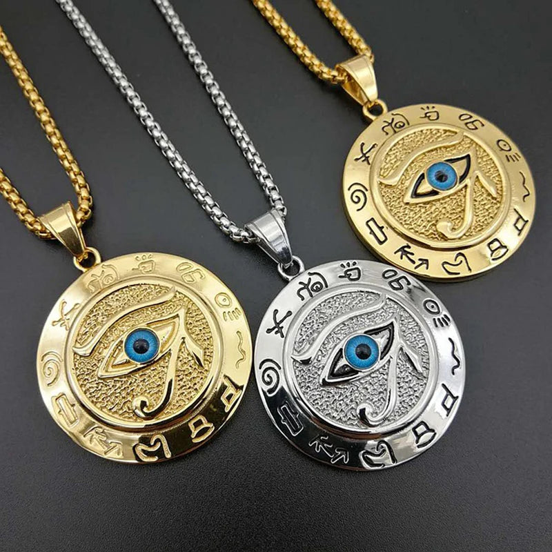 Fashion Stainless Steel Jewelry Charms Eye of Horus 18K Gold Plated Hip Hop Pendant Necklace for Men Gift