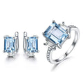925 Sterling Silver Jewelry Sets for Women Gemstone Sky Blue Topaz Ring Clip Earrings Female Wedding Engagement Jewelry