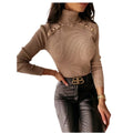 Knitted Top Solid Autumn Winter Women Casual Fashion High Neck Button Decoration Sweater Pullover Sweaters S-2XL
