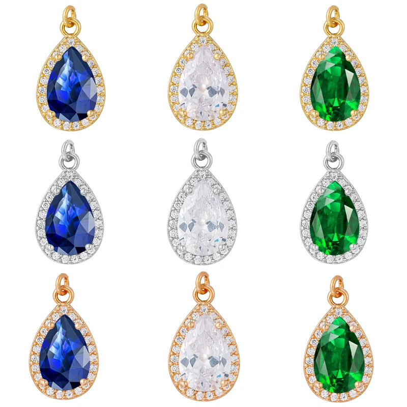 Weiman Halo Pear Cut Cubic Zirconia Sparkly CZ Zircon Crystal Pendant Jewelry Parts Connectors Charms Jewelry Accessories