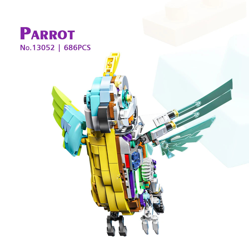 13052 Mechanical Parrot Building Blocks 686PCS Small Particles Creative MOC Puzzle Build Block Set Kids Unisex Plastic Toy
