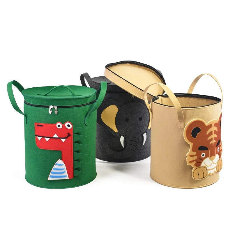 China Factory Round Foldable Sturdy Large Travel Stuffed Animal Toy Storage Felt Hat Storage Basket with Lid
