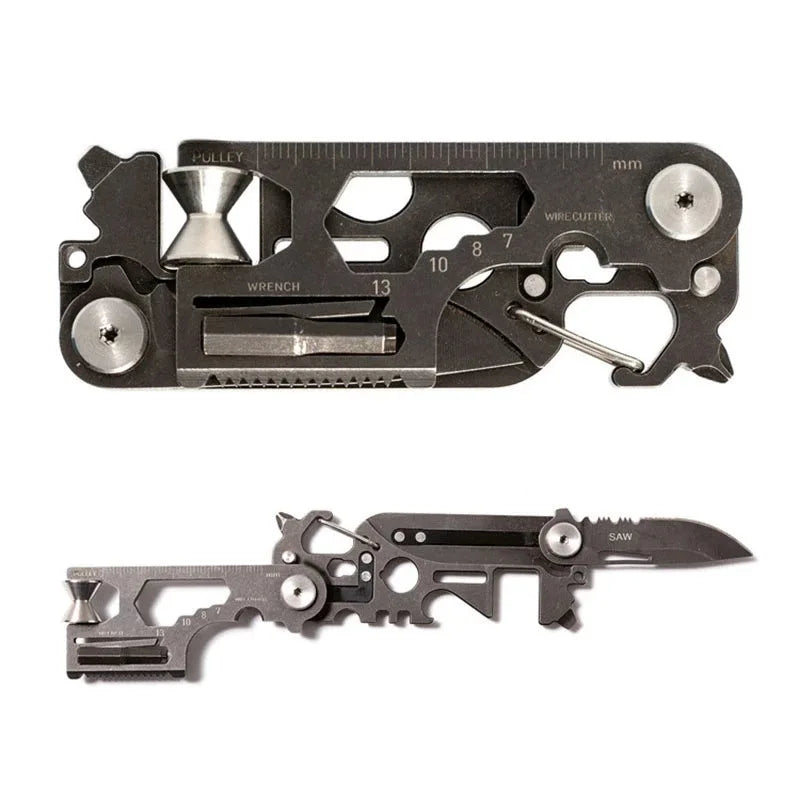 Maitian FA004 1 Stainless Steel Multi Function Outdoor Camping Pocket Tool Bottle Opener Screw Bolt Driver Ruler Key Shaped