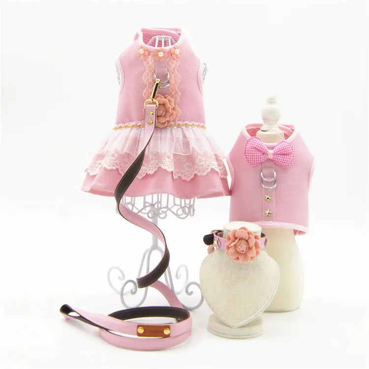 Wholesale Stocked Leather Small Pet Dog Harness Vest with Lead Set
