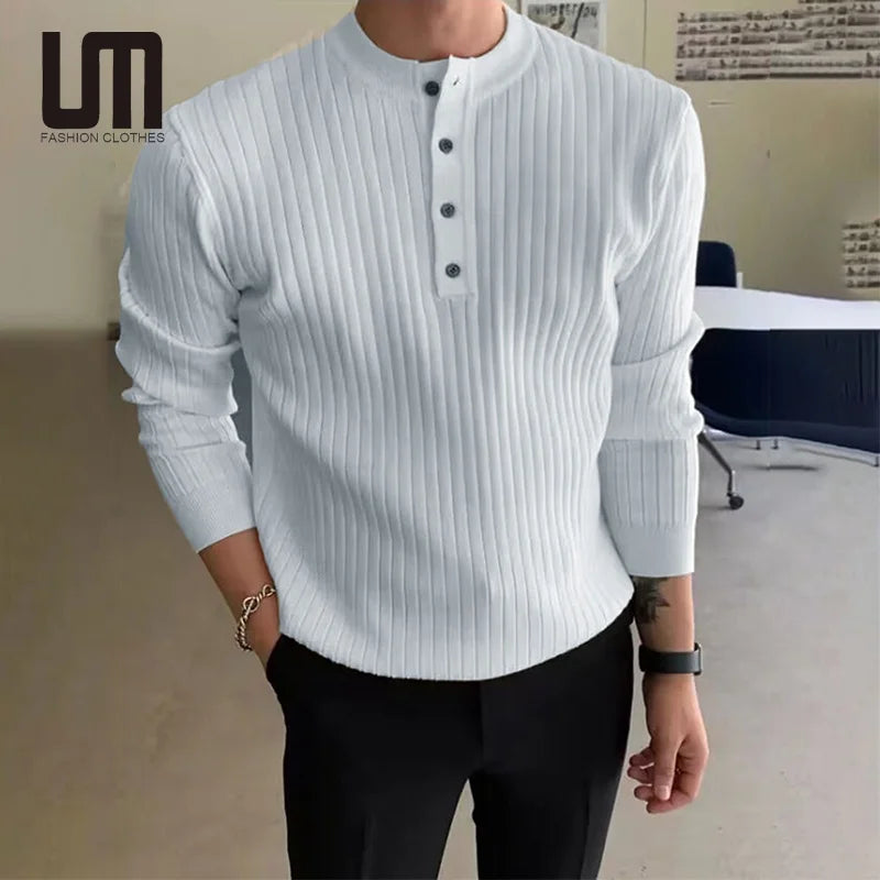 Cheap Wholesale Autumn Winter Button Neck Long Sleeve Knitwear Pullover Causal Sweater for Men