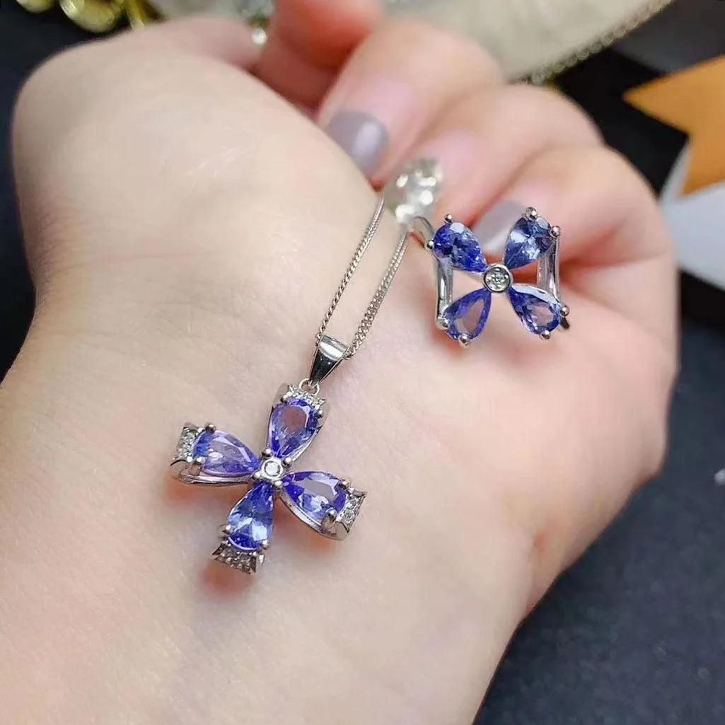 Custom Nigerian Natural Tanzanite Jewelry Sets Good Price Pear Cut Diamond for Engagement and Anniversary Accessory Beads