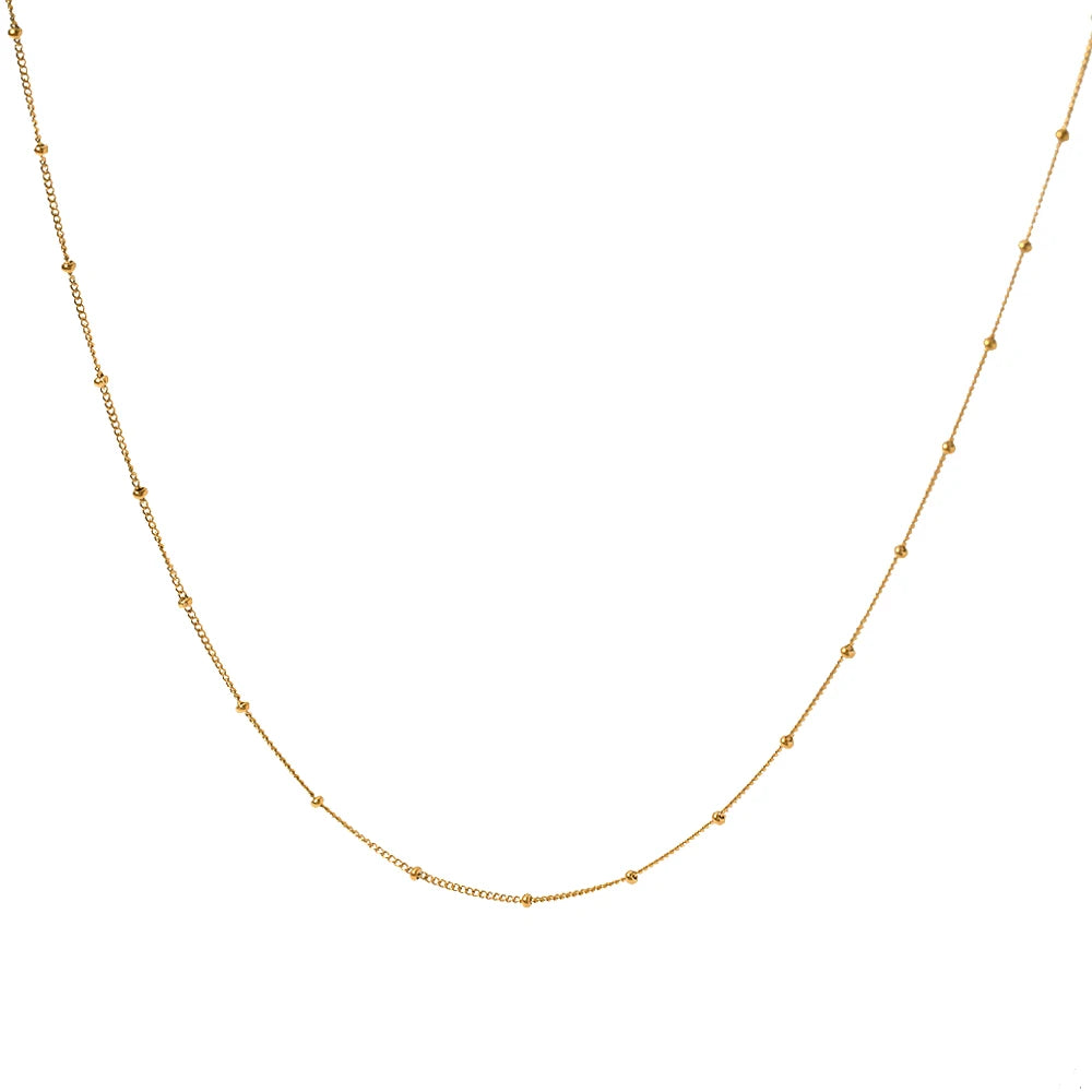 J&D Stainless Steel Jewelry 18K Gold Plated Thin Bead Chain Mini Chain Choker Necklace Clean Fit Women