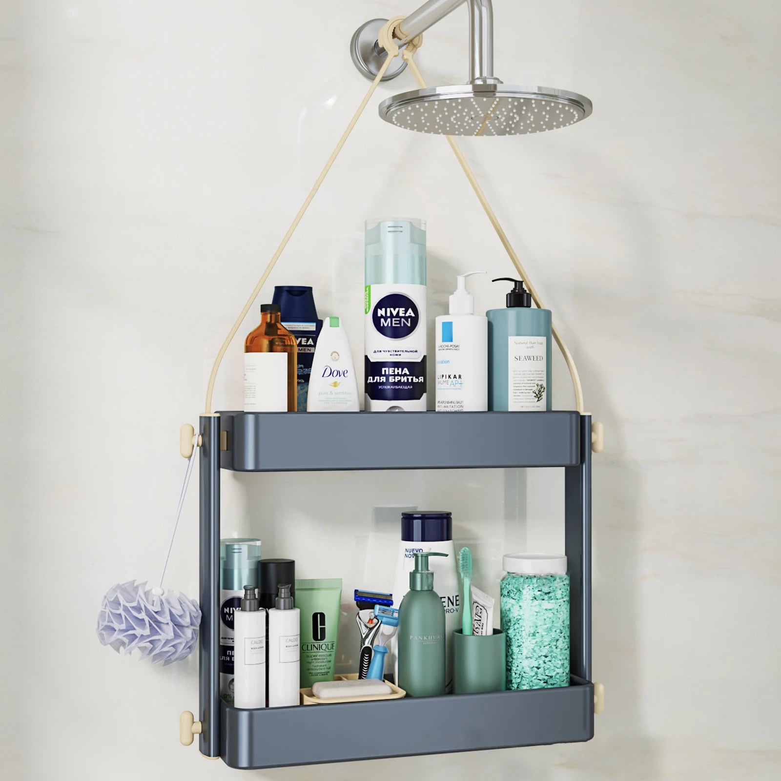 Modern Corner Storage Wall Shelves Two-Tier Aluminium Black Finish Durable Bathroom Shelf for Home Display